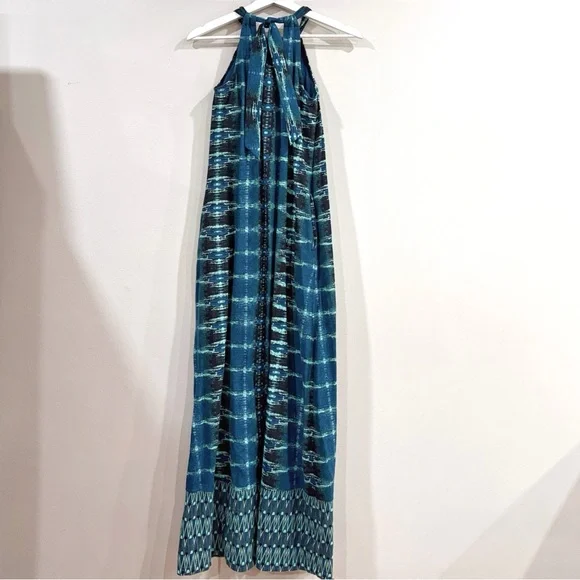 Athleta Women Maxi Dress S Blue Tie Dye Stretch Halter Athleisure Vacation - Picture 7 of 9